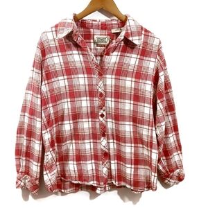 C.E. Schmidt Plaid Button Down • Red White Cottagecore Flannel XL